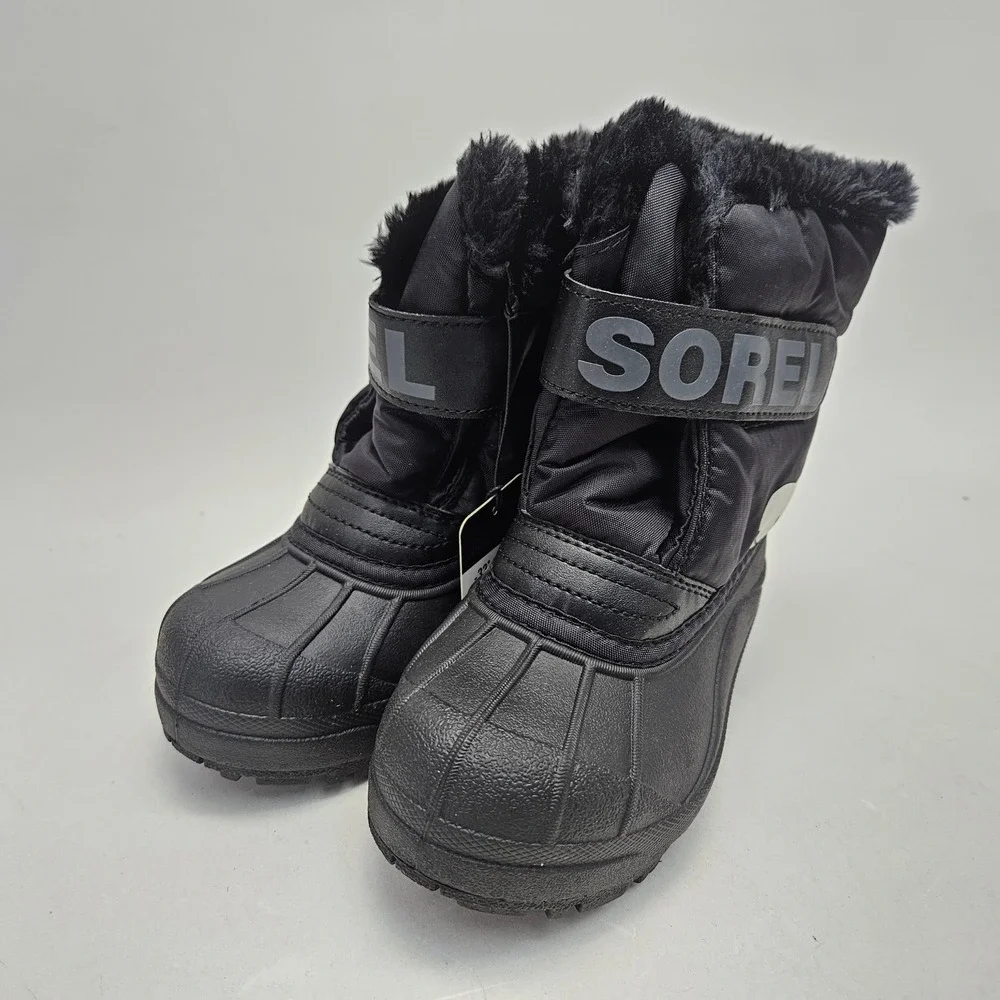 Sorel Snow Commander Black Charcoal Kids Winter Boots NC1960-010 Size 12 NEW